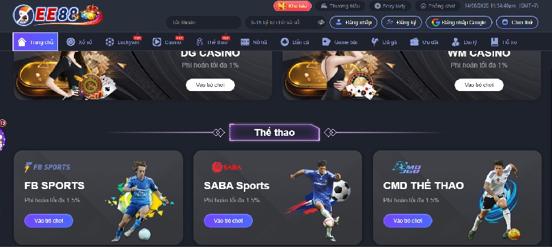 Giao diện cá cược thể thảo EE88